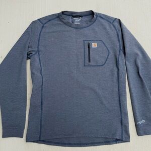 Carhartt Force Long Sleeve Pocket T-Shirt Heather Blue Zip Chest Pocket Medium